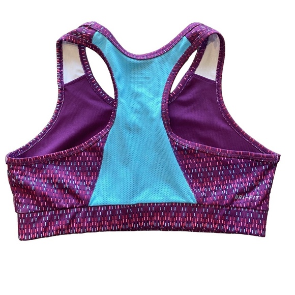 NIKE Pro Active Dri-Fit Purple Blue Centre Swoosh Core Mesh Back Sports Bra XL - Picture 2 of 9